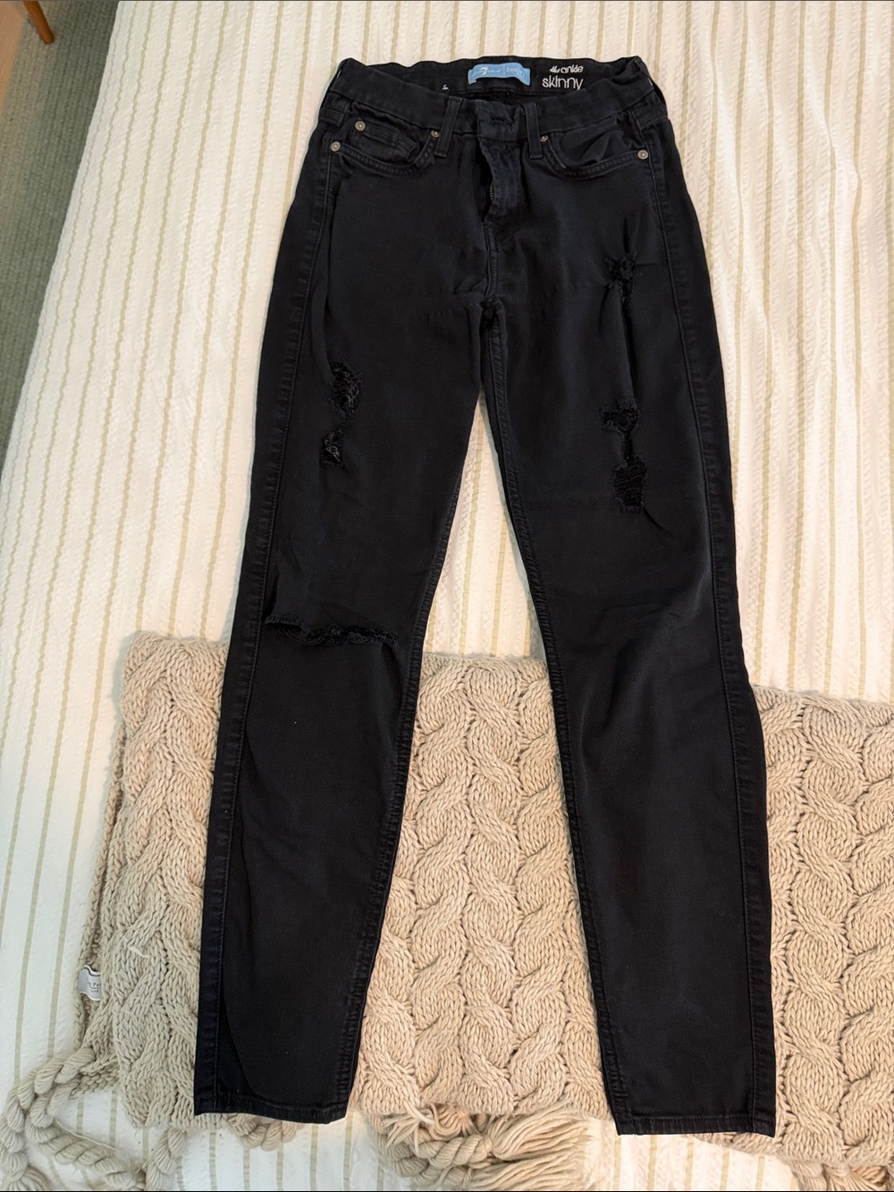 7 For All Mankind Black Distressed Skinny Jeans